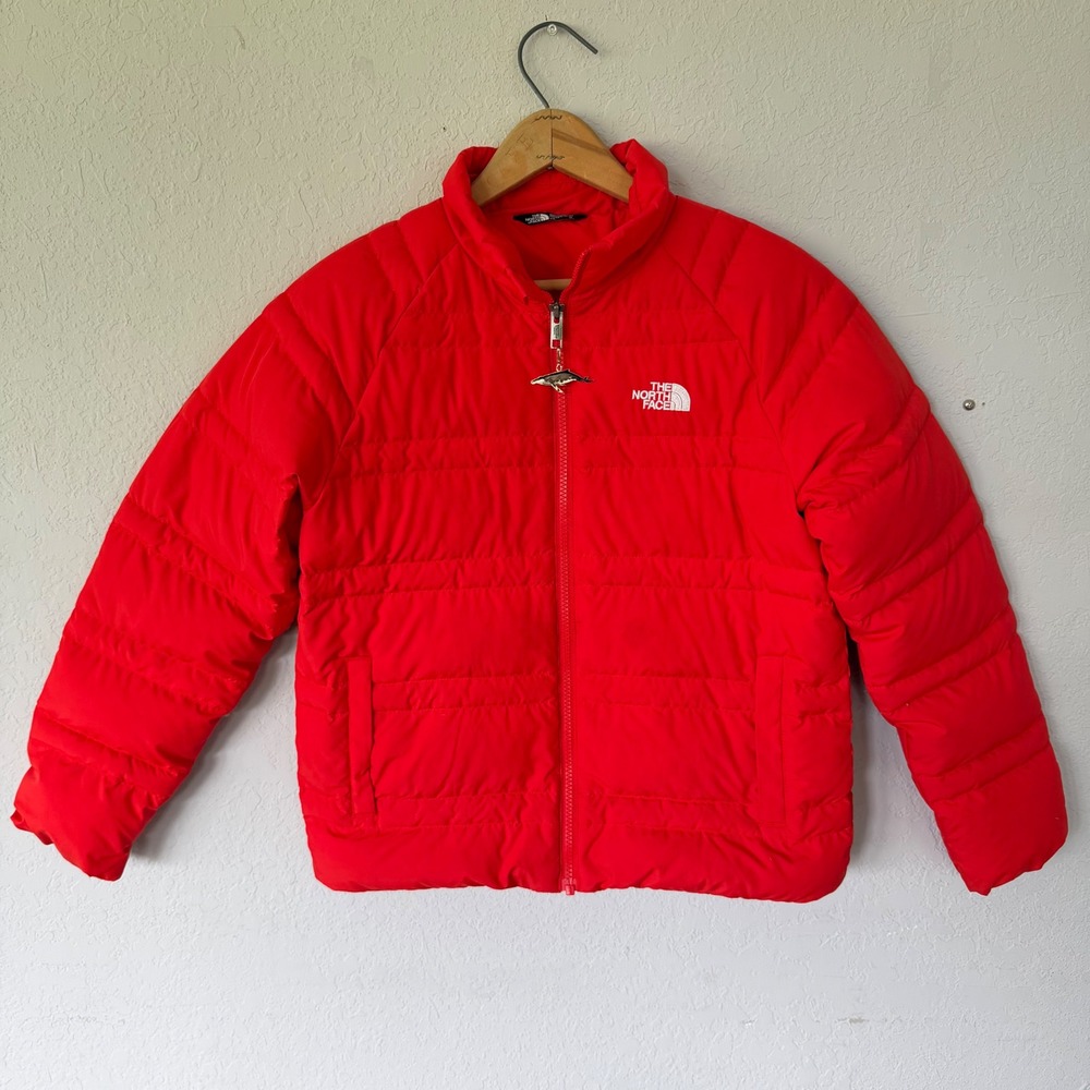 The North Face Quilted Puffer Jacket Coat Boys Large 12 Orange Red Down Winter